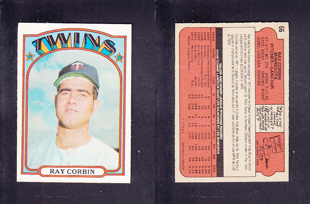 1972 O-PEE-CHEE BASEBALL CARD #66 R. CORBIN photo