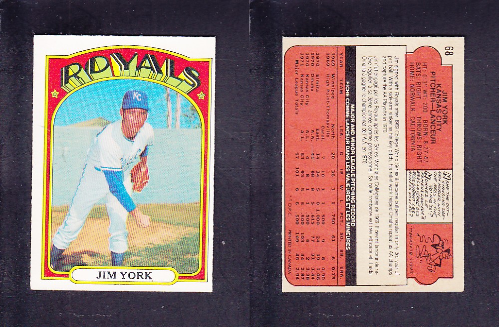 1972 O-PEE-CHEE BASEBALL CARD #68 J. YORK photo