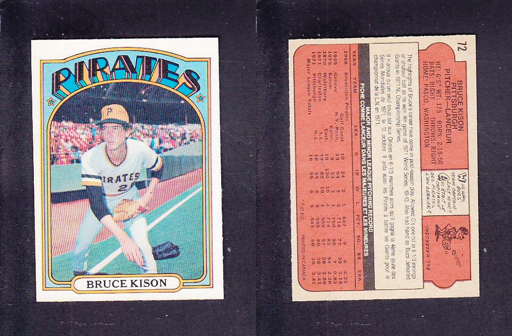 1972 O-PEE-CHEE BASEBALL CARD #72 B. KISON photo