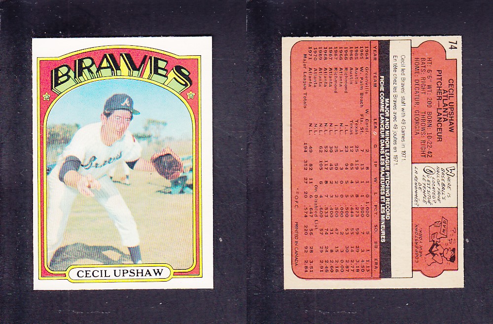 1972 O-PEE-CHEE BASEBALL CARD #74 C. UPSHAW photo