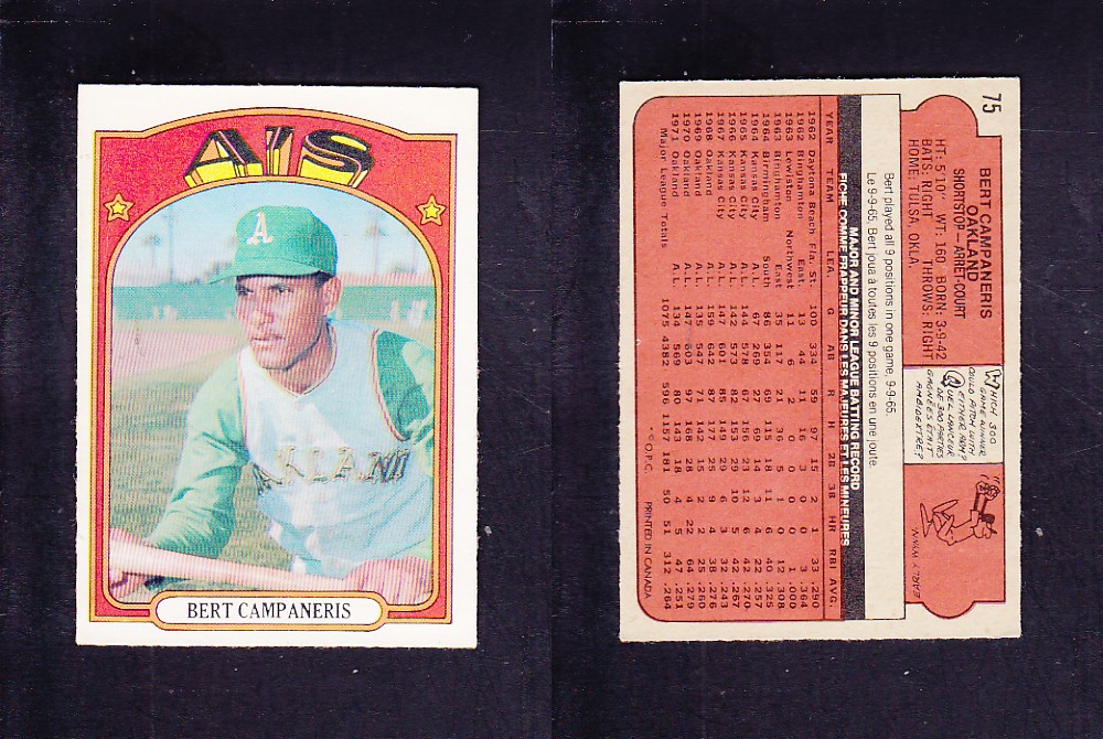 1972 O-PEE-CHEE BASEBALL CARD #75 B. CHAMPARENIS photo