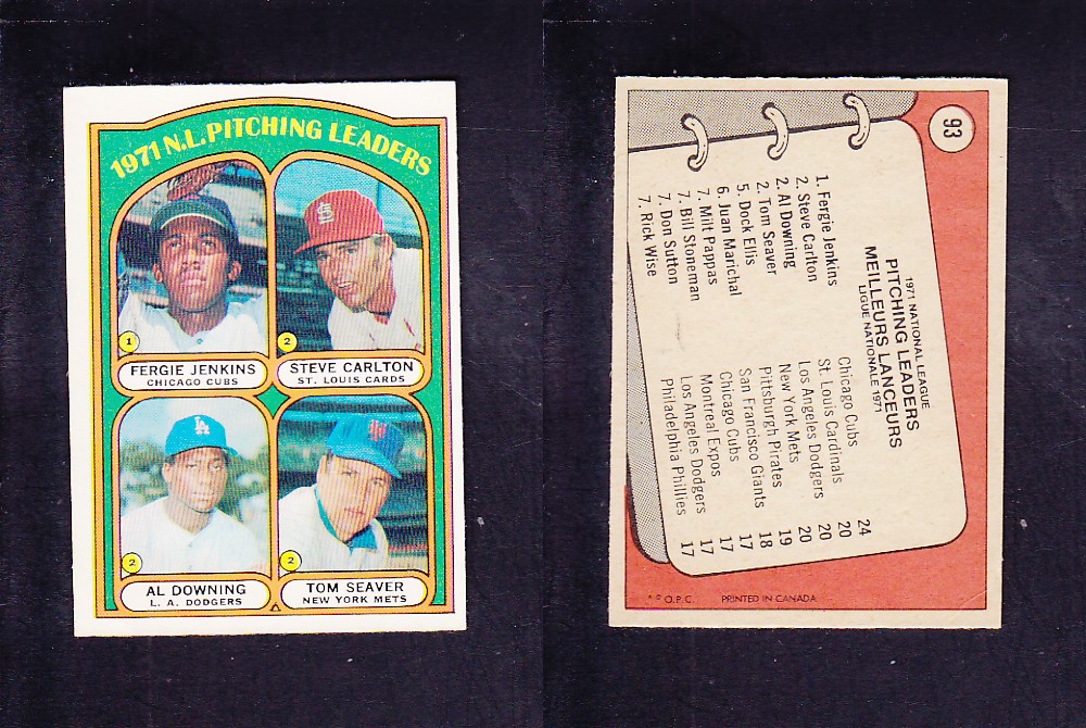 1972 O-PEE-CHEE BASEBALL CARD #93 N.L. PITCHING LEADERS photo