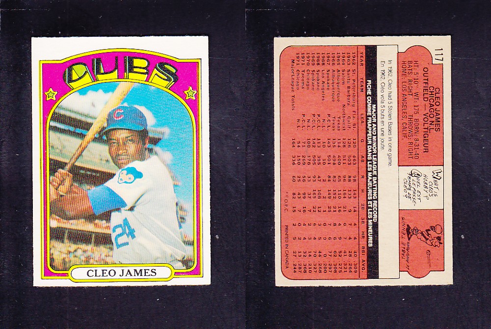 1972 O-PEE-CHEE BASEBALL CARD #117 C. JAMES photo