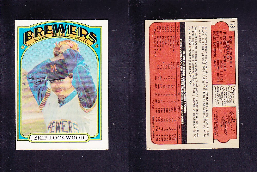 1972 O-PEE-CHEE BASEBALL CARD #118 S. LOCKWOOD photo