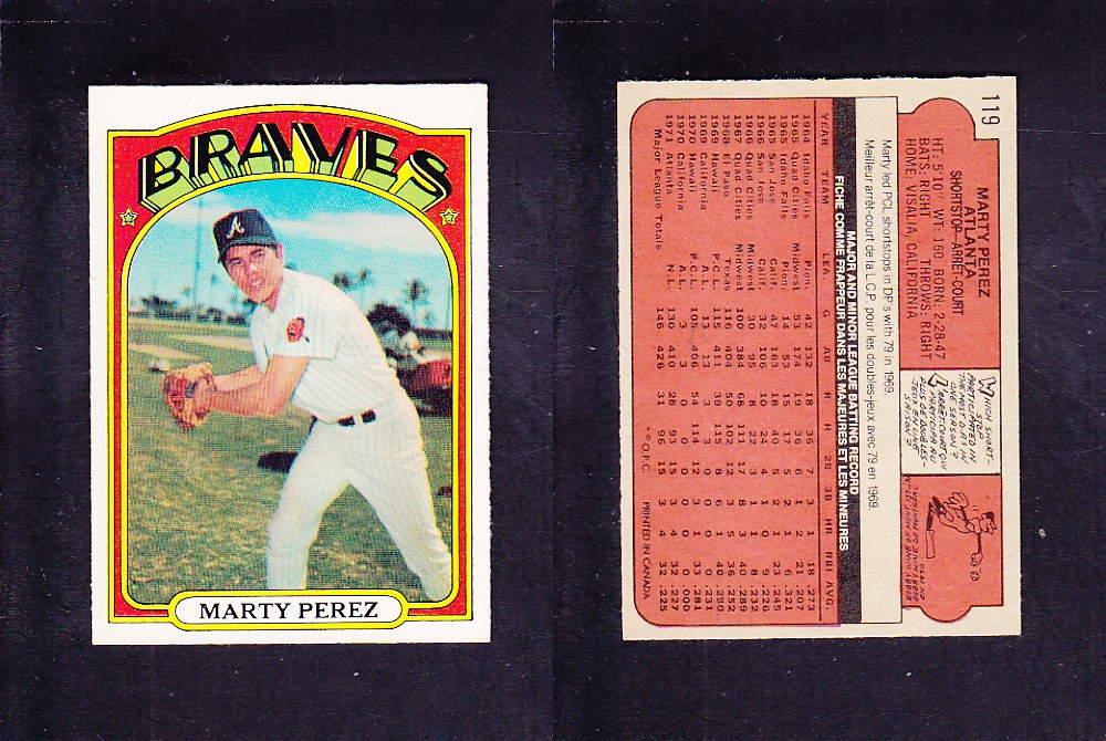 1972 O-PEE-CHEE BASEBALL CARD #119 M. PEREZ photo