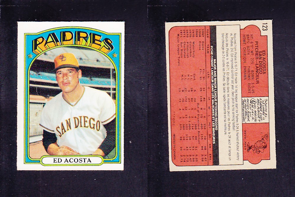 1972 O-PEE-CHEE BASEBALL CARD #123 E. ACOSTA photo