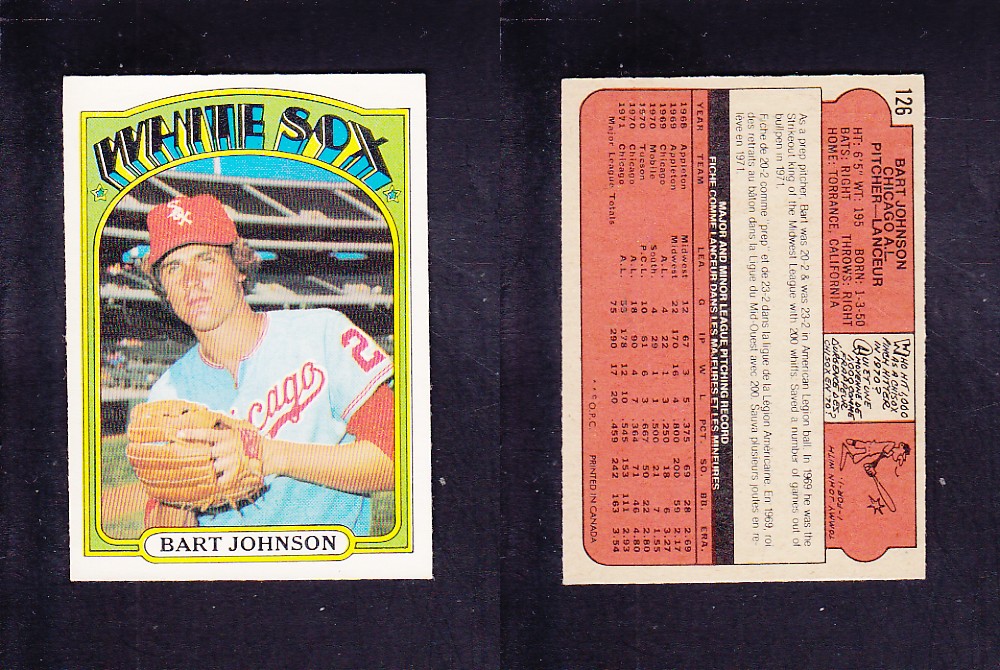 1972 O-PEE-CHEE BASEBALL CARD #126 B. JOHNSON photo