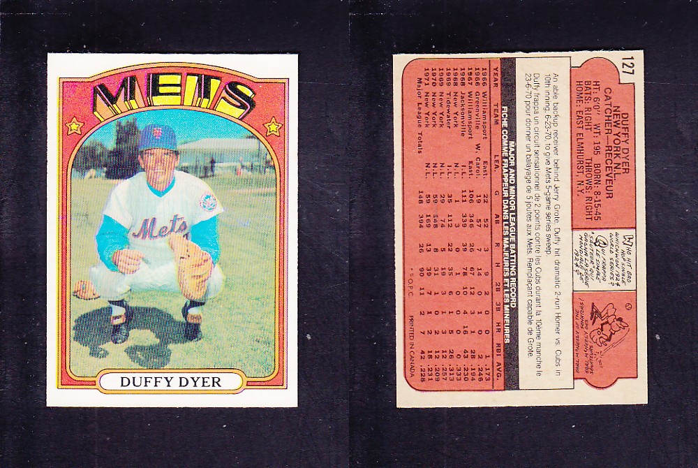 1972 O-PEE-CHEE BASEBALL CARD #127 D. DYER photo