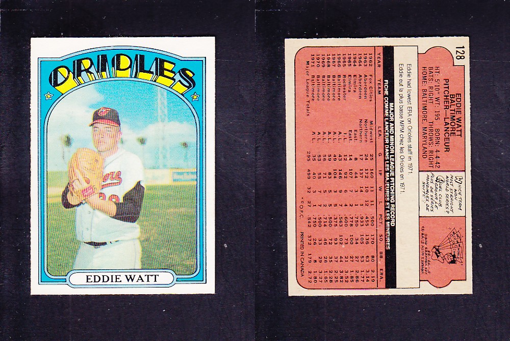 1972 O-PEE-CHEE BASEBALL CARD #128 E. WATT photo