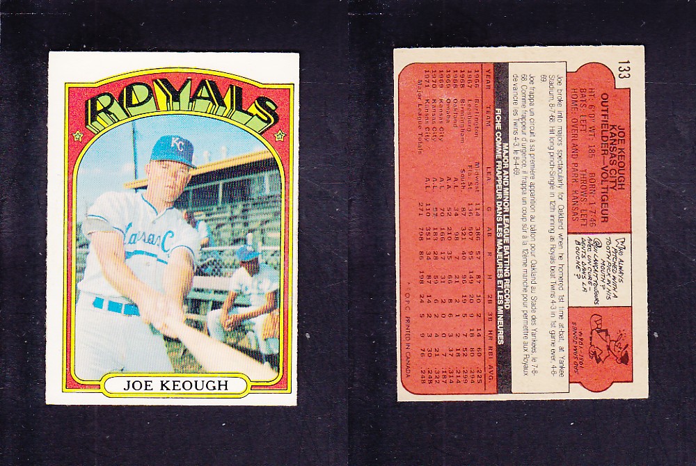 1972 O-PEE-CHEE BASEBALL CARD #133 J. KEOUGH photo