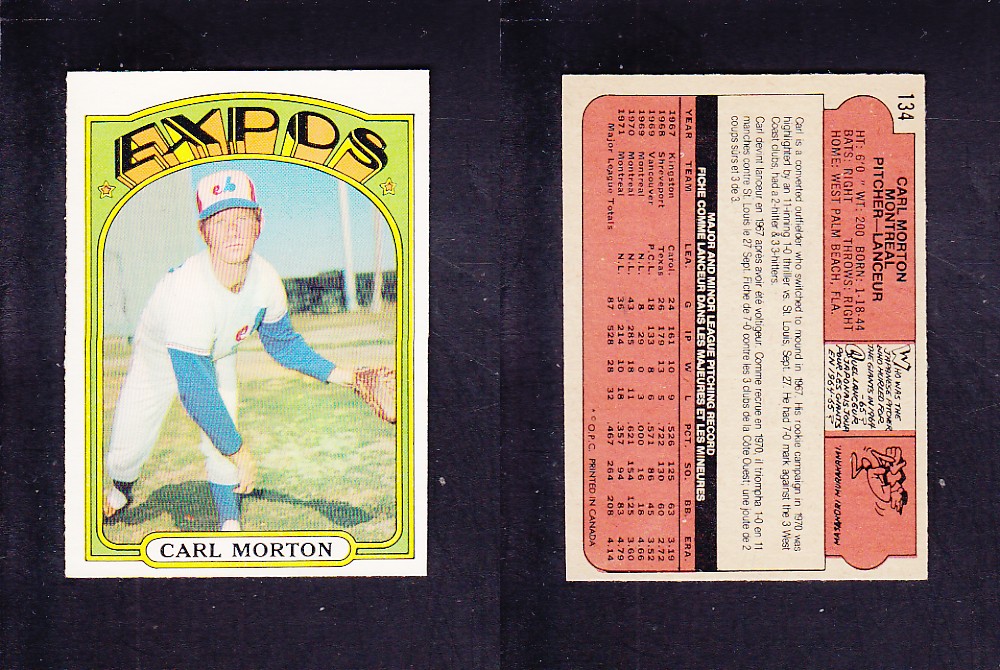 1972 O-PEE-CHEE BASEBALL CARD #134 C. MORTON photo