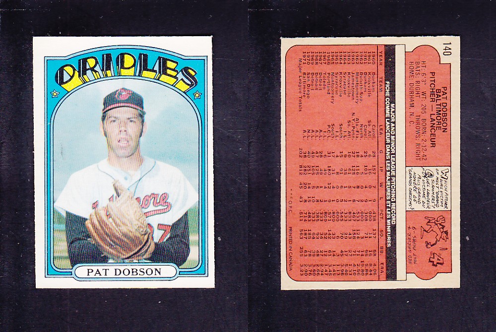 1972 O-PEE-CHEE BASEBALL CARD #140 P. DOBSON photo