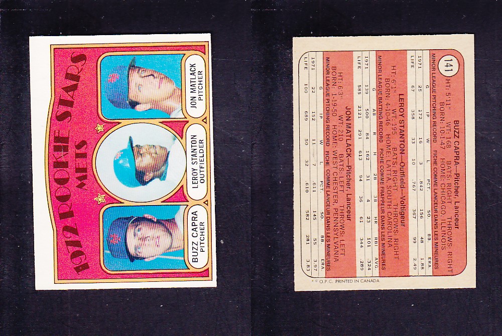 1972 O-PEE-CHEE BASEBALL CARD #141 ROOKIE STARS METS photo