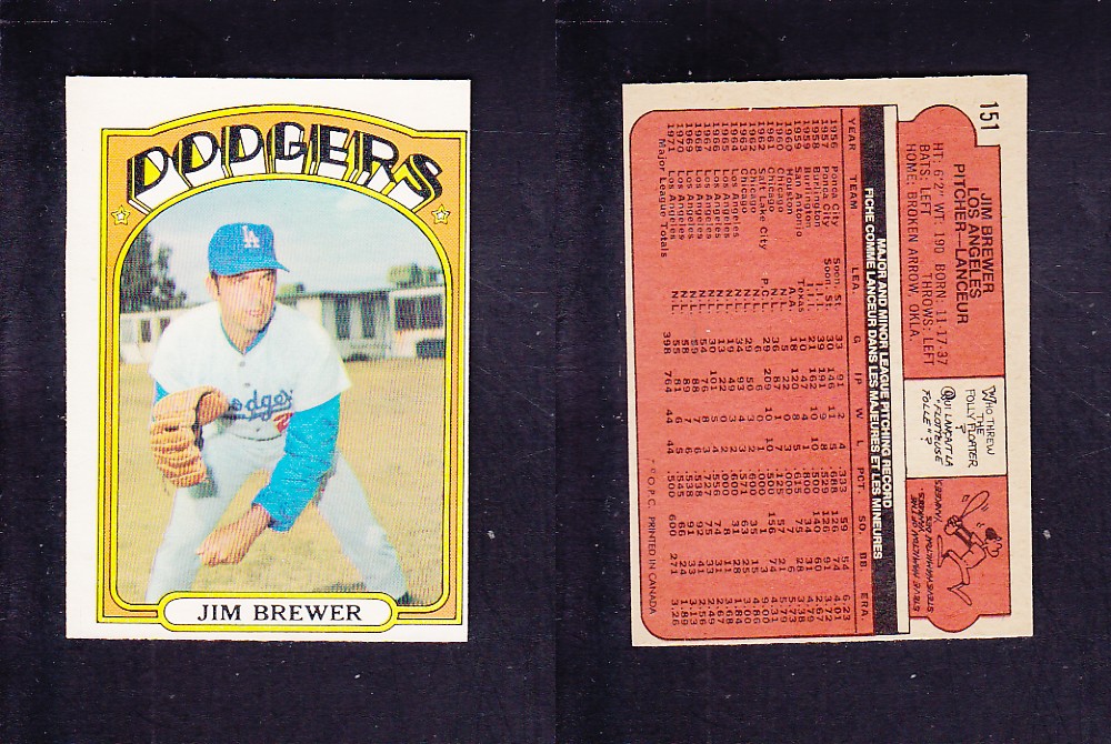 1972 O-PEE-CHEE BASEBALL CARD #151 J. BREWER photo