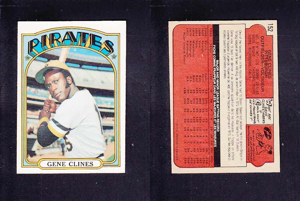 1972 O-PEE-CHEE BASEBALL CARD #152 G. CLINES photo