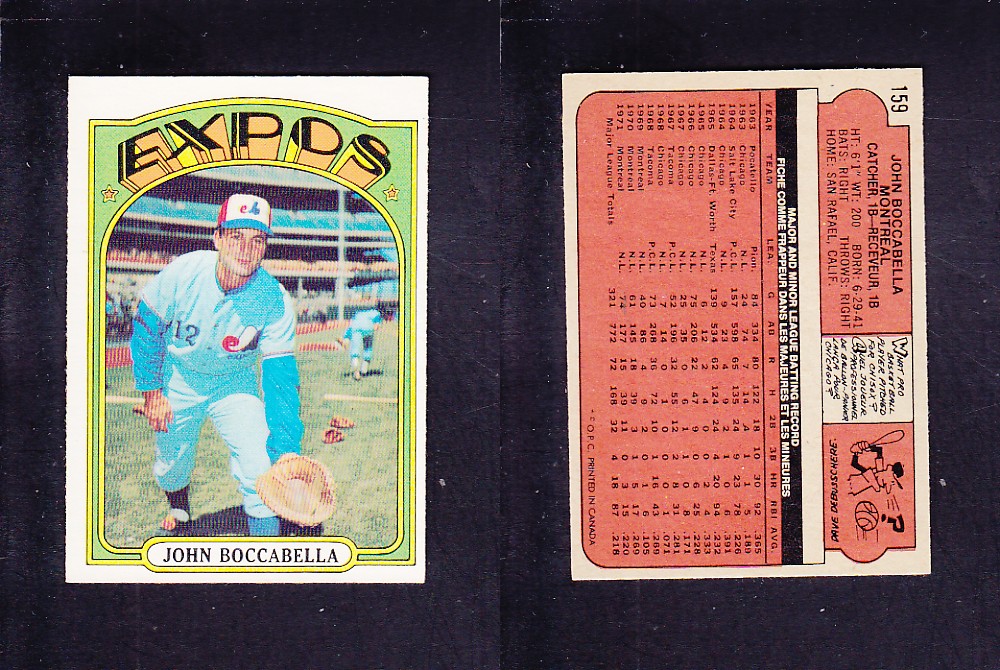 1972 O-PEE-CHEE BASEBALL CARD #159 J. BOCCABELLA photo