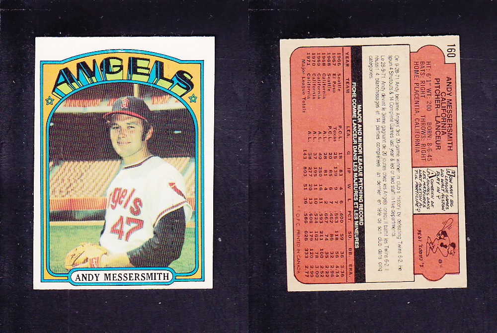 1972 O-PEE-CHEE BASEBALL CARD #160 A. MESSERSMITH photo