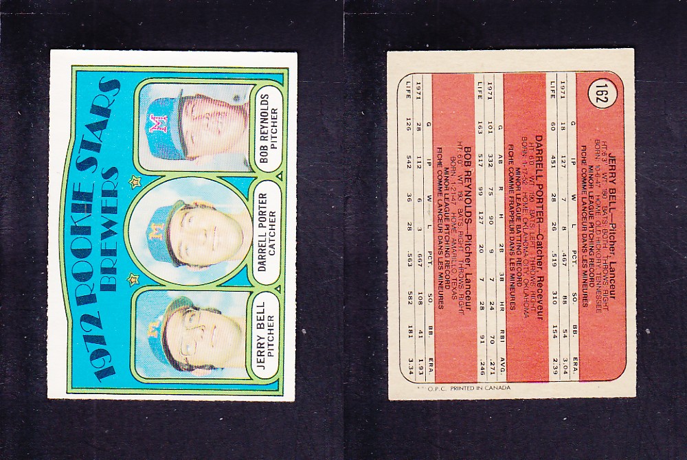 1972 O-PEE-CHEE BASEBALL CARD #162 ROOKIE STARS BREWERS photo