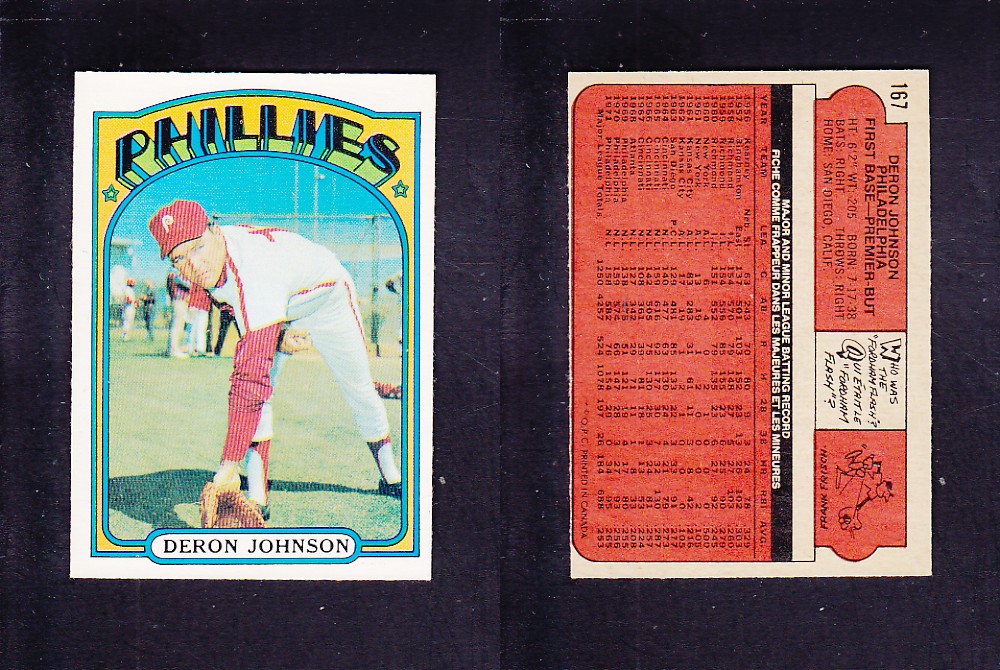 1972 O-PEE-CHEE BASEBALL CARD #167 D. JOHNSON photo