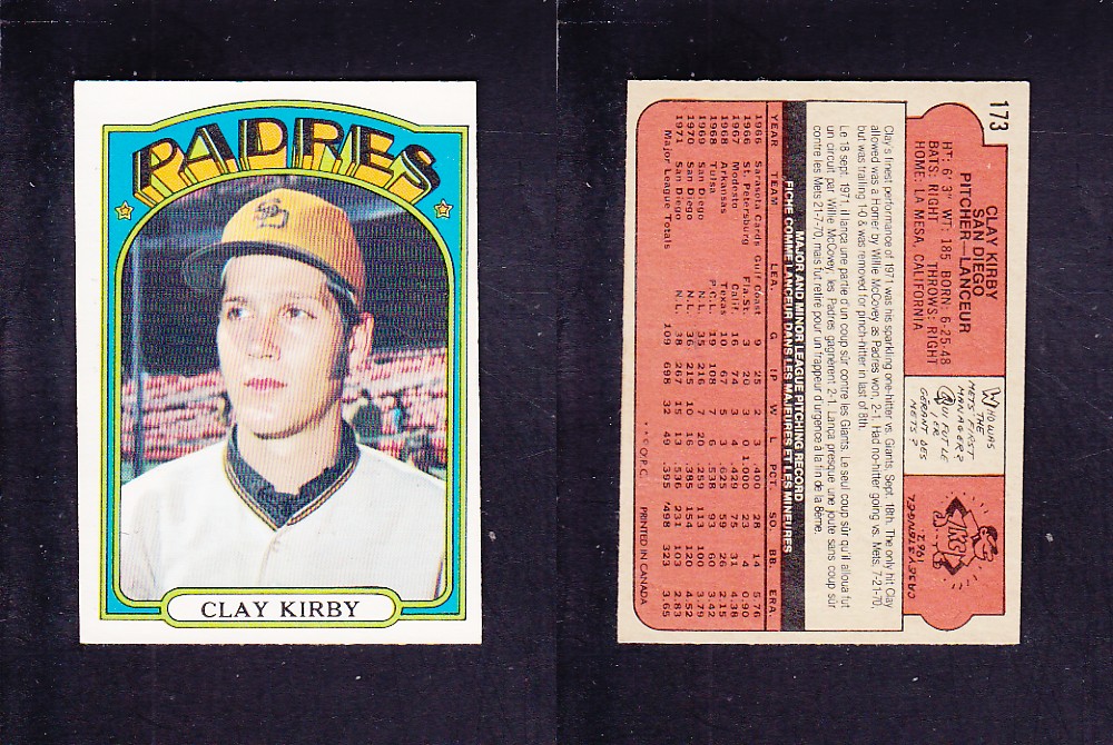 1972 O-PEE-CHEE BASEBALL CARD #173 C. KIRBY photo