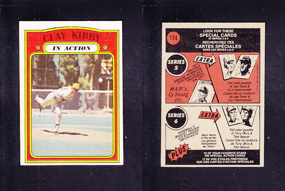 1972 O-PEE-CHEE BASEBALL CARD #174 C. KIRBY IN ACTION photo