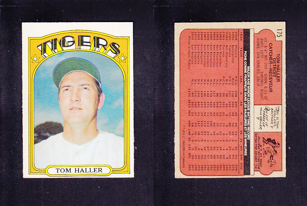 1972 O-PEE-CHEE BASEBALL CARD #175 T. HALLER photo