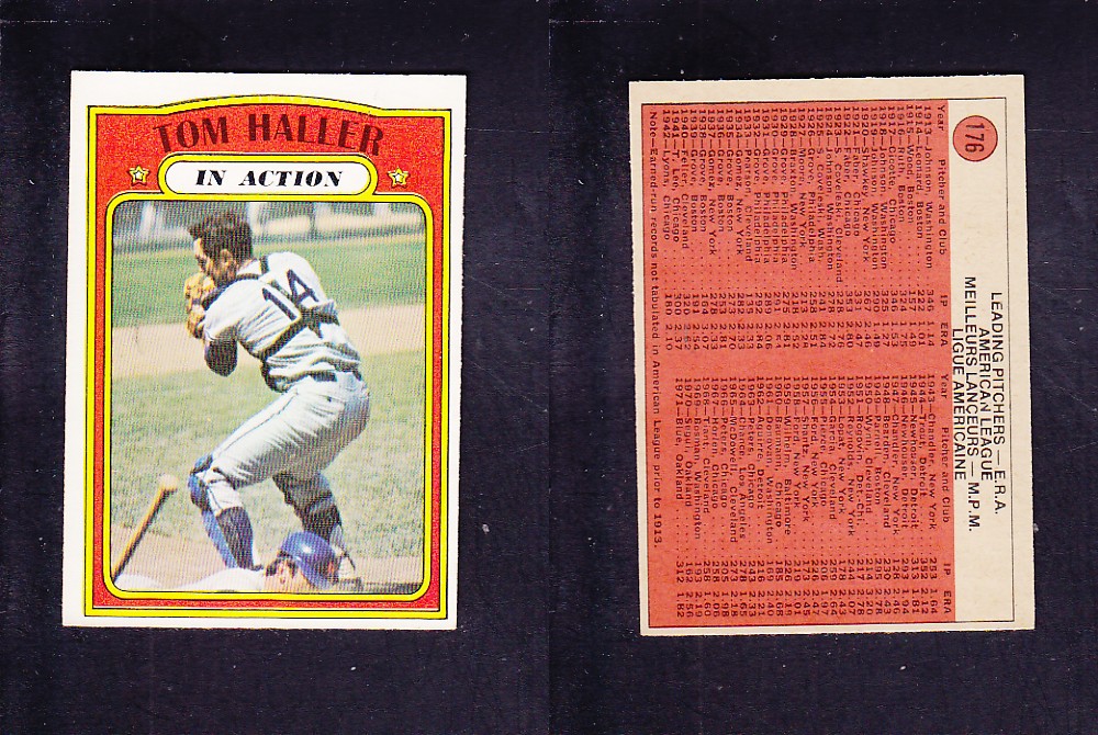 1972 O-PEE-CHEE BASEBALL CARD #176 T. HALLER IN ACTION photo