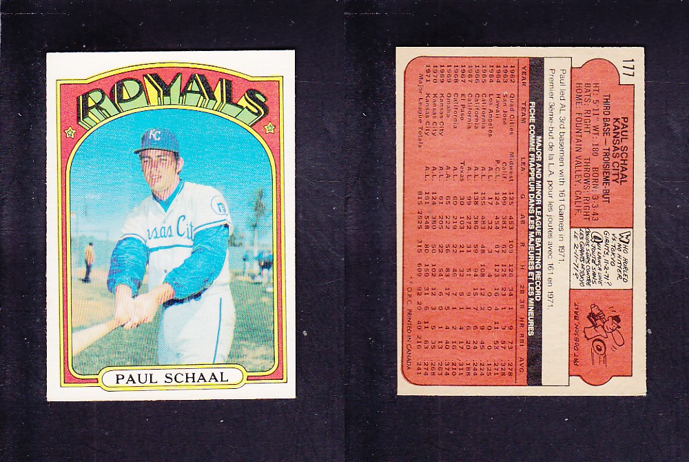 1972 O-PEE-CHEE BASEBALL CARD #177 P. SCHAAL photo