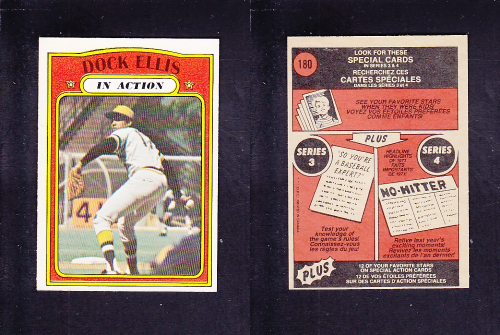 1972 O-PEE-CHEE BASEBALL CARD #180 D. ELLIS IN ACTION photo