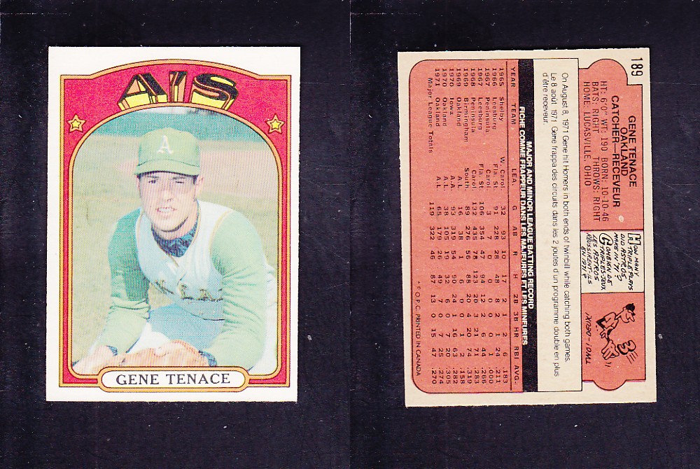 1972 O-PEE-CHEE BASEBALL CARD #189 G. TENACE photo