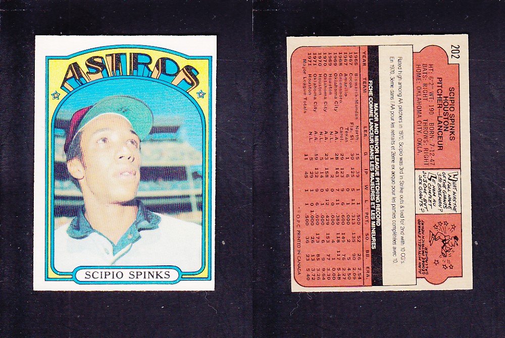 1972 O-PEE-CHEE BASEBALL CARD #202 S. SPINKS photo