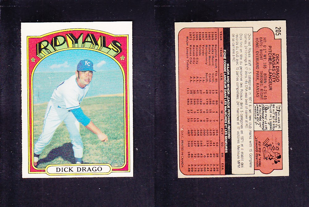 1972 O-PEE-CHEE BASEBALL CARD #205 D. DRAGO photo