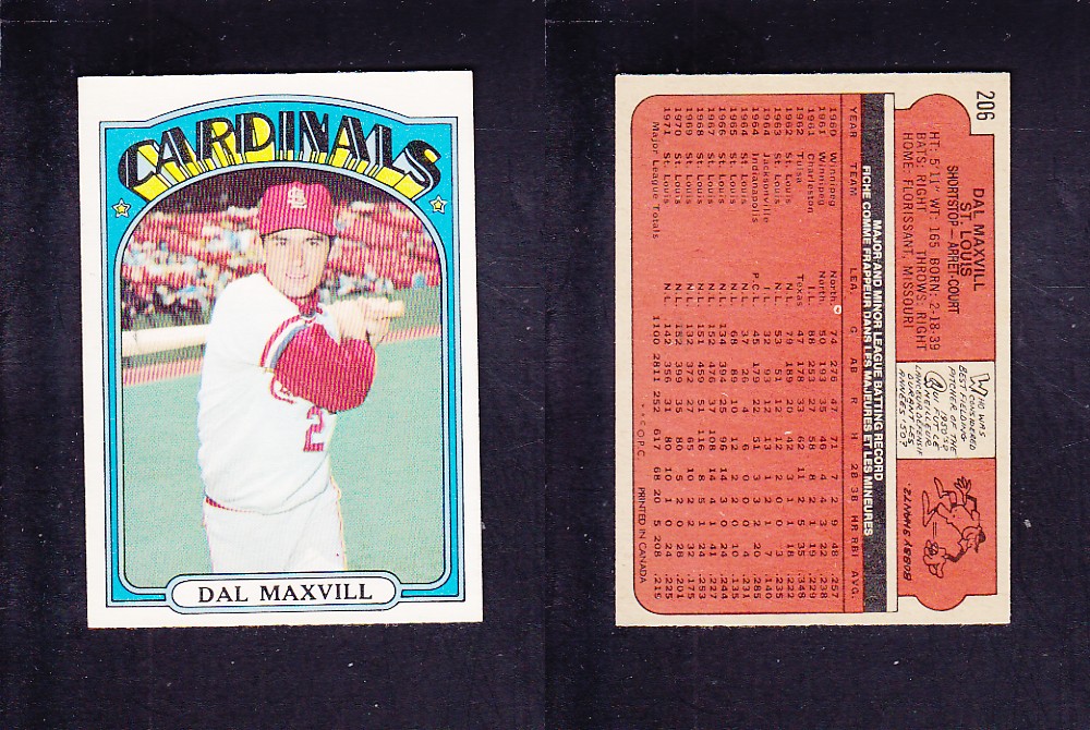 1972 O-PEE-CHEE BASEBALL CARD #206 D. MAXVILL photo