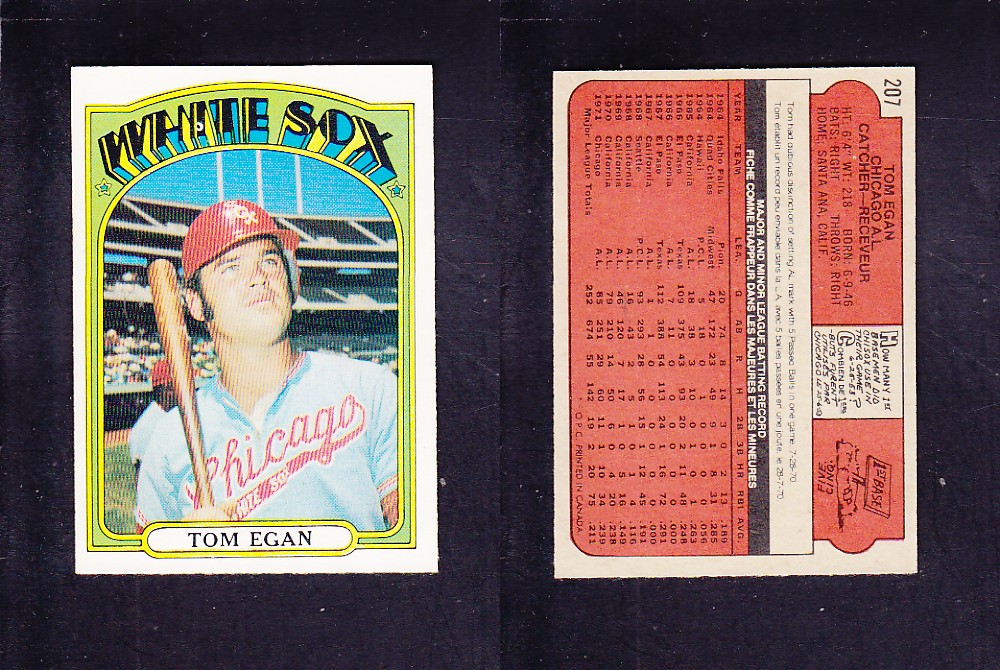 1972 O-PEE-CHEE BASEBALL CARD #207 T. EGAN photo