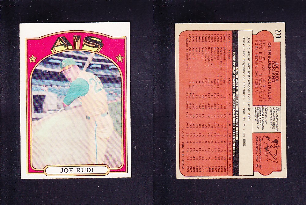 1972 O-PEE-CHEE BASEBALL CARD #209 J. RUDI photo