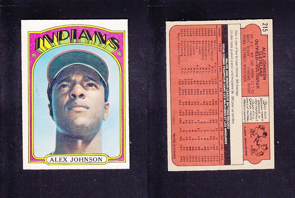 1972 O-PEE-CHEE BASEBALL CARD #215 A. JOHNSON photo