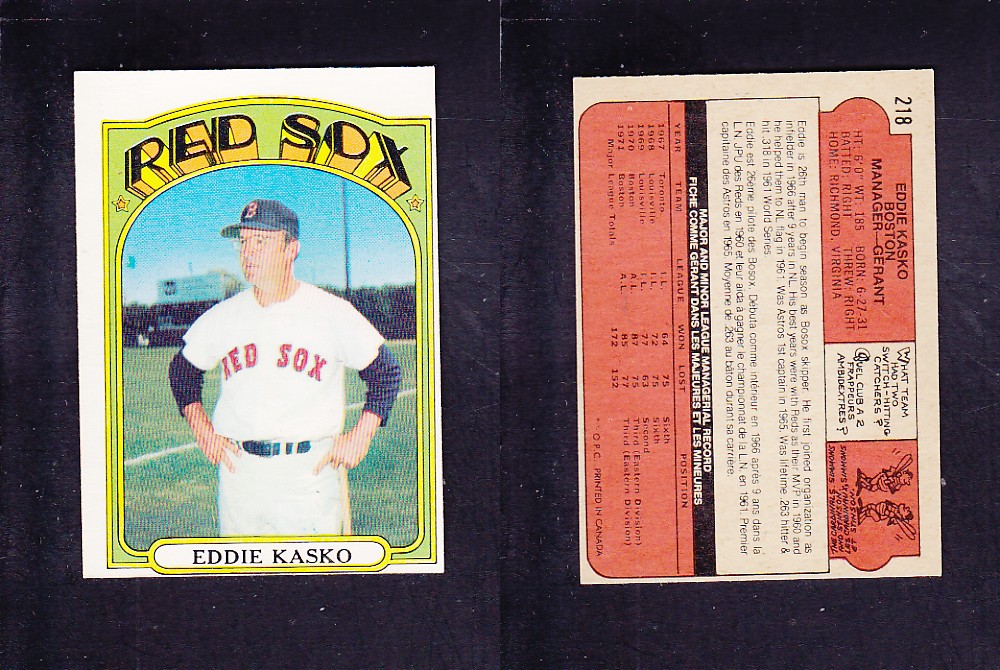 1972 O-PEE-CHEE BASEBALL CARD #218 E. KASKO photo