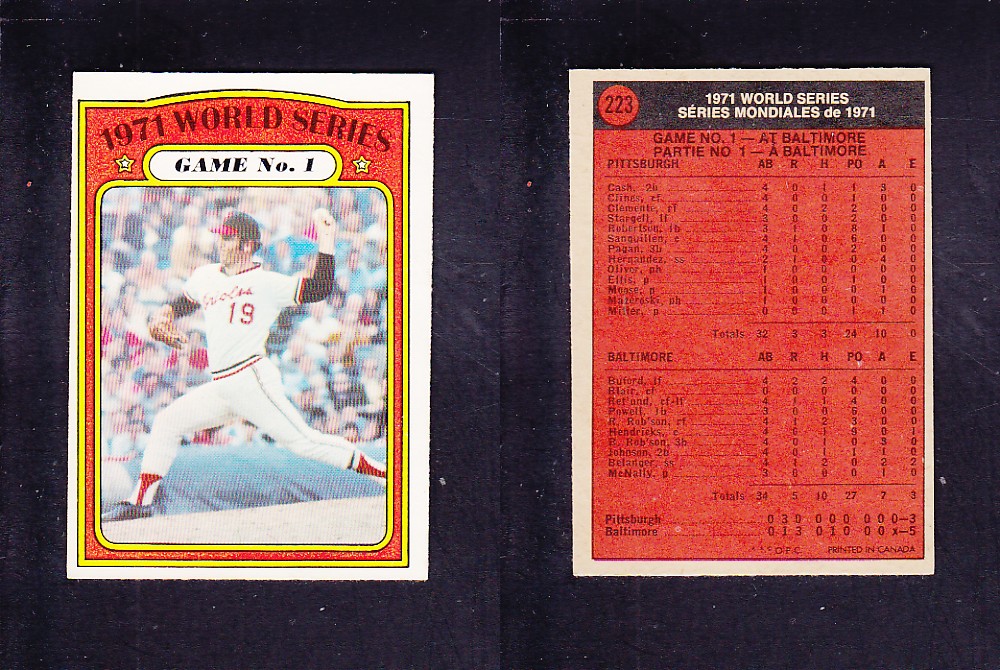 1972 O-PEE-CHEE BASEBALL CARD #223 WORLD SERIES GAME #1 photo