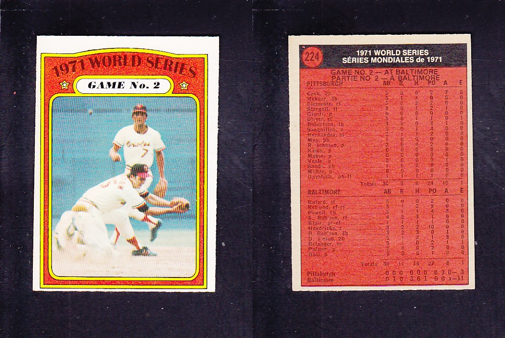 1972 O-PEE-CHEE BASEBALL CARD #224 WORLD SERIES GAME #2 photo