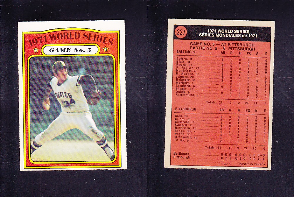 1972 O-PEE-CHEE BASEBALL CARD #227 WORLD SERIES GAME #5 photo