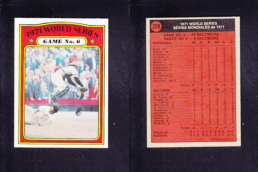 1972 O-PEE-CHEE BASEBALL CARD #228 WORLD SERIES GAME #6 photo