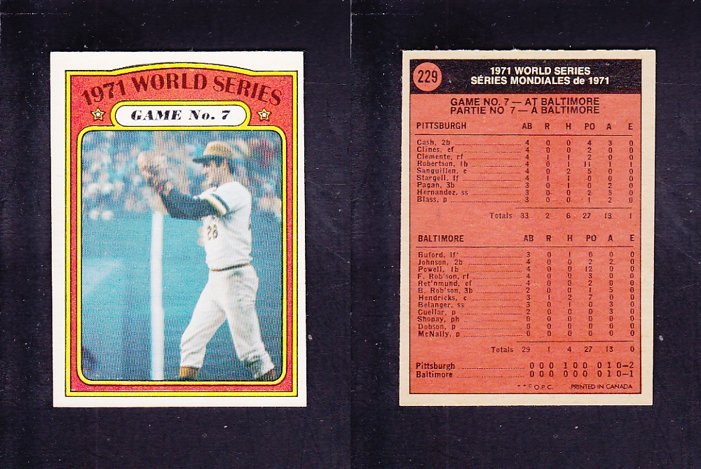 1972 O-PEE-CHEE BASEBALL CARD #229 WORLD SERIES GAME #7 photo