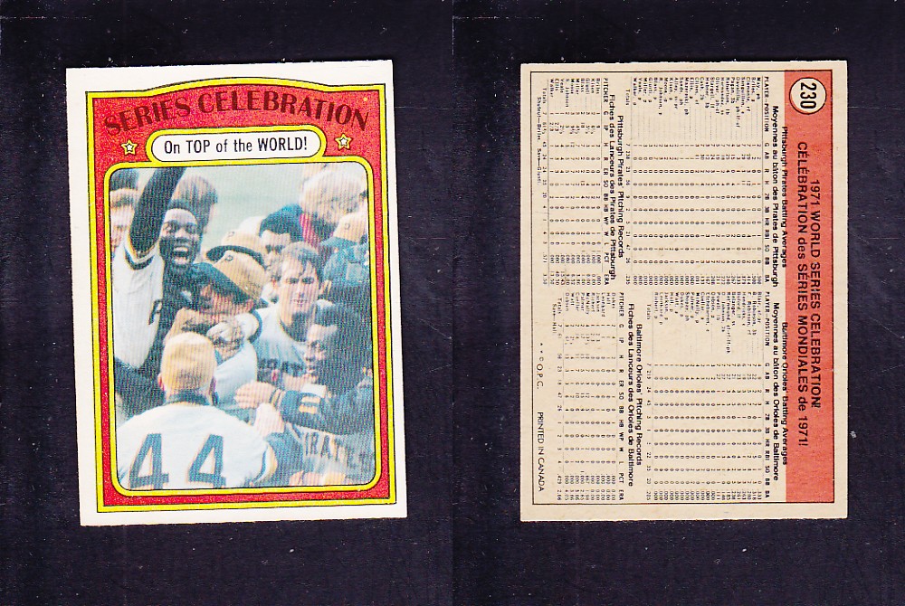 1972 O-PEE-CHEE BASEBALL CARD #230 SERIES CELEBRATION photo