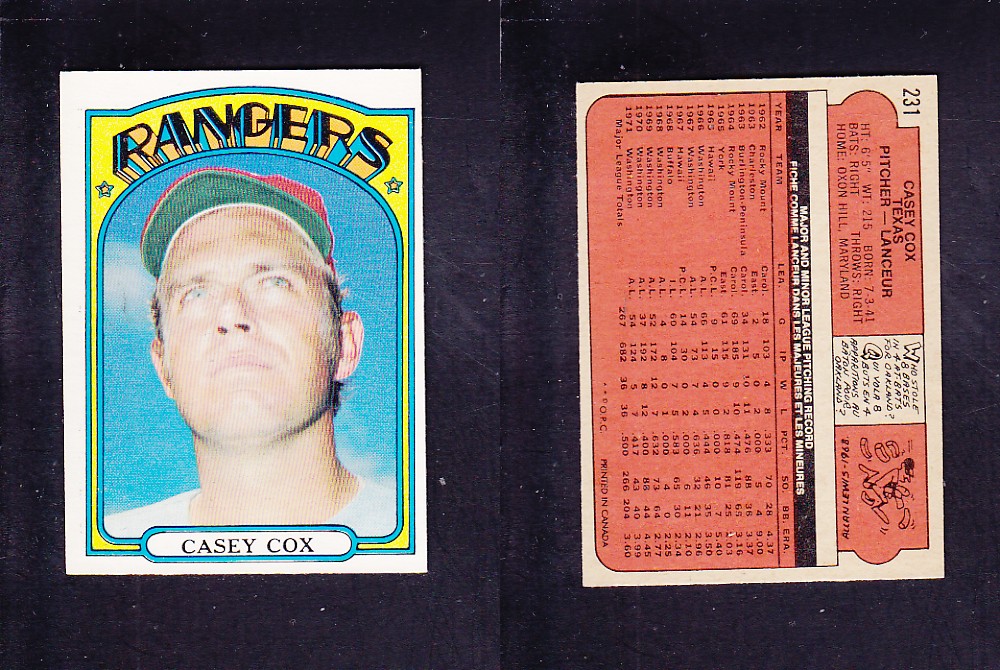 1972 O-PEE-CHEE BASEBALL CARD #231 C. COX photo