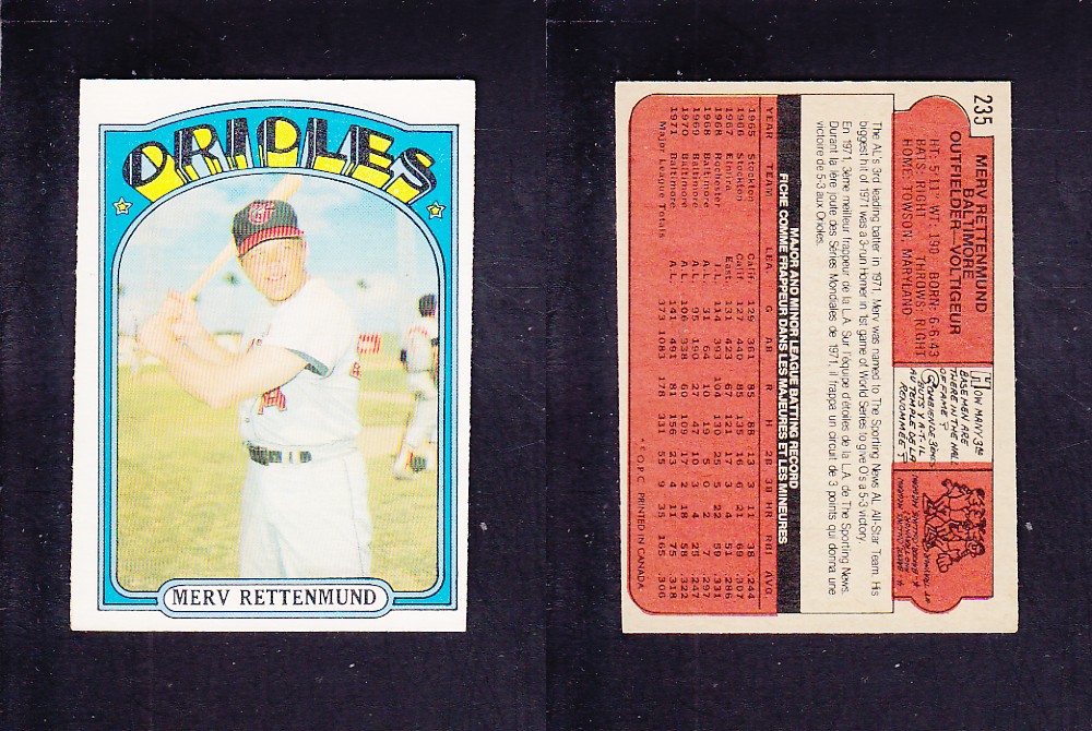 1972 O-PEE-CHEE BASEBALL CARD #235 M. RETTENMUND photo