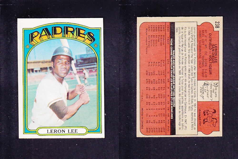 1972 O-PEE-CHEE BASEBALL CARD #238 L. LEE photo