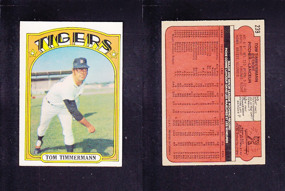 1972 O-PEE-CHEE BASEBALL CARD #239 T. TIMMERMANN photo