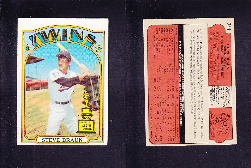 1972 O-PEE-CHEE BASEBALL CARD #244 S. BRAUN photo