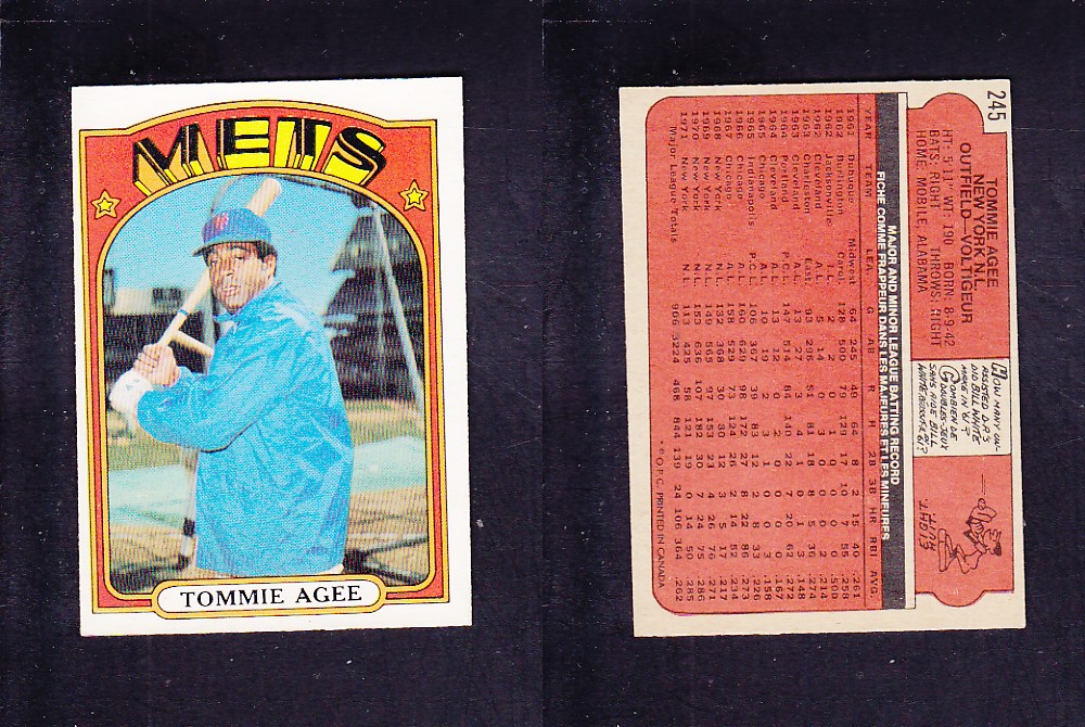 1972 O-PEE-CHEE BASEBALL CARD #245 T. AGEE photo