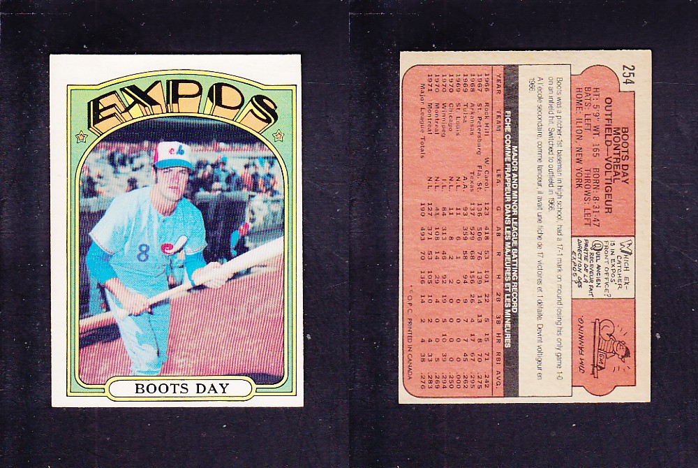 1972 O-PEE-CHEE BASEBALL CARD #254 B. DAY photo